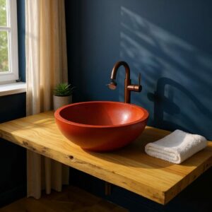 Waschtischplatte Massive Eiche Holz mit gerade Kanten Hellbraun