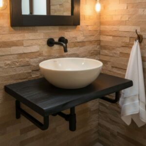 Rustikale Holz Platten aus hochwertige Massive Eiche Holz Altholz Schwarz 70cm