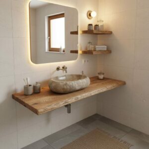 Waschtischplatte Massive Eiche Alt Holz Hell 70cm