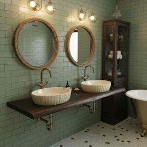 Waschtischplatte Tischplatte Vintage Schwarz Cognac Eiche Baumkant Massive Holz 140cm