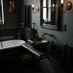 Waschtischplatte Vintage Schwarz Burgunderrot 40cm