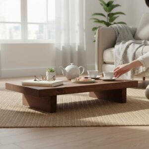 Couchtisch, Tatami-Tisch aus Massivholz Eiche , bodenlanger Bodentisch, niedriger Zen-Tisch, Balkon-Couchtisch mit stabilen Beinen und wasserdichter Tischplatte 100cm