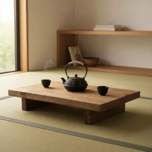 Couchtisch, Tatami-Tisch aus Massivholz Eiche , bodenlanger Bodentisch, niedriger Zen-Tisch, Balkon-Couchtisch mit stabilen Beinen und wasserdichter Tischplatte 80cm
