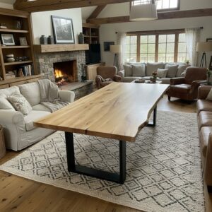 Tischplatte Eiche massiv mit natürlicher Kante 200x90cm