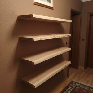 Handgefertigte Wandregale aus Eiche mit natürlicher Baumkante 140cm