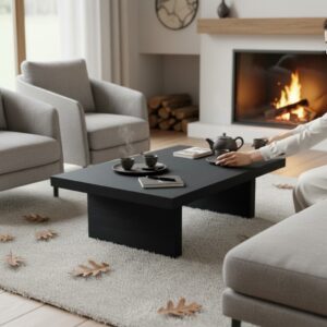 Couchtisch Eleganter Couchtisch aus massivem Eichenholz Schwarz 120cm