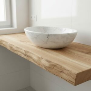 Waschtischplatte Altholz Nordeiche 50 cm mit Baumkante „Nora“